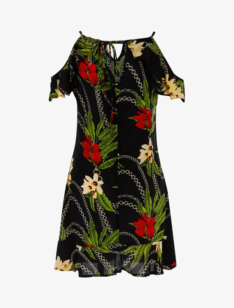 Robe légère à imprimé floral et chaînes - noir - Image 2