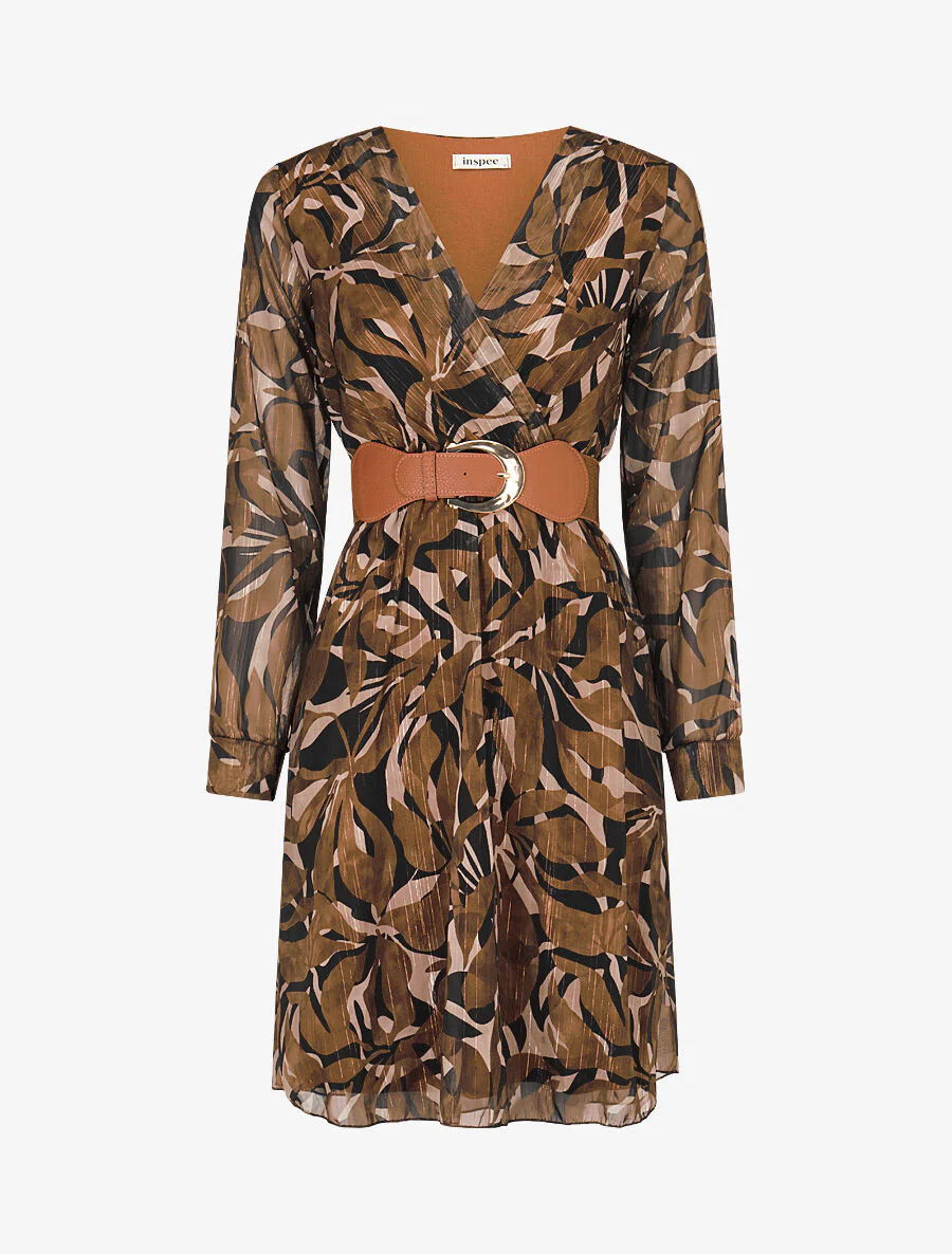 Robe légère en voile lamé imprimé abstrait - Marron
