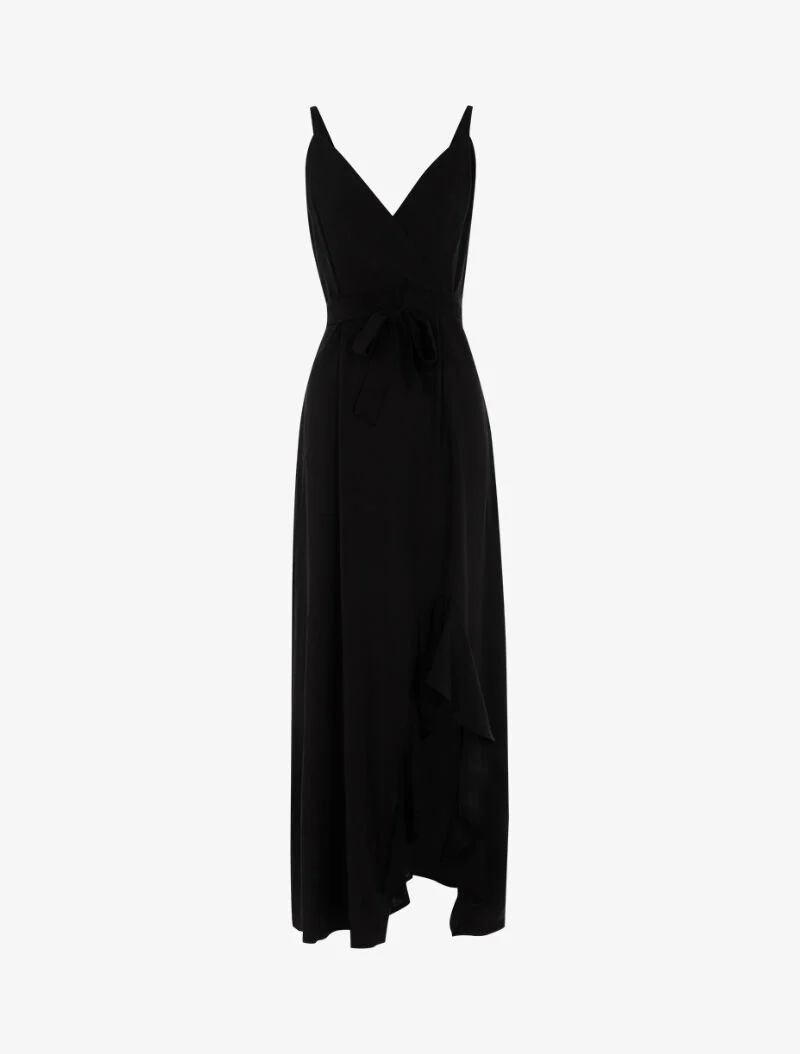 Robe longue à bord fendu volanté - noir