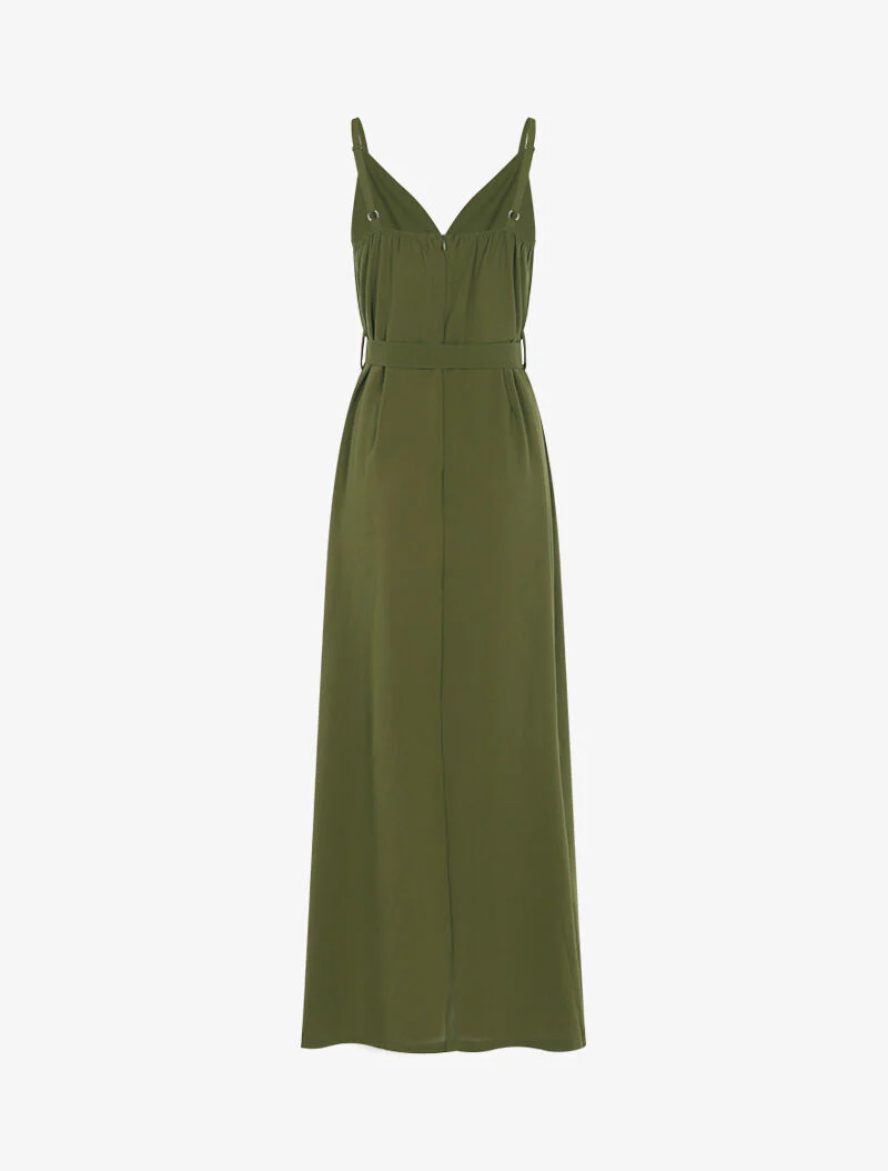 Robe longue à bord fendu volanté - kaki - Image 2