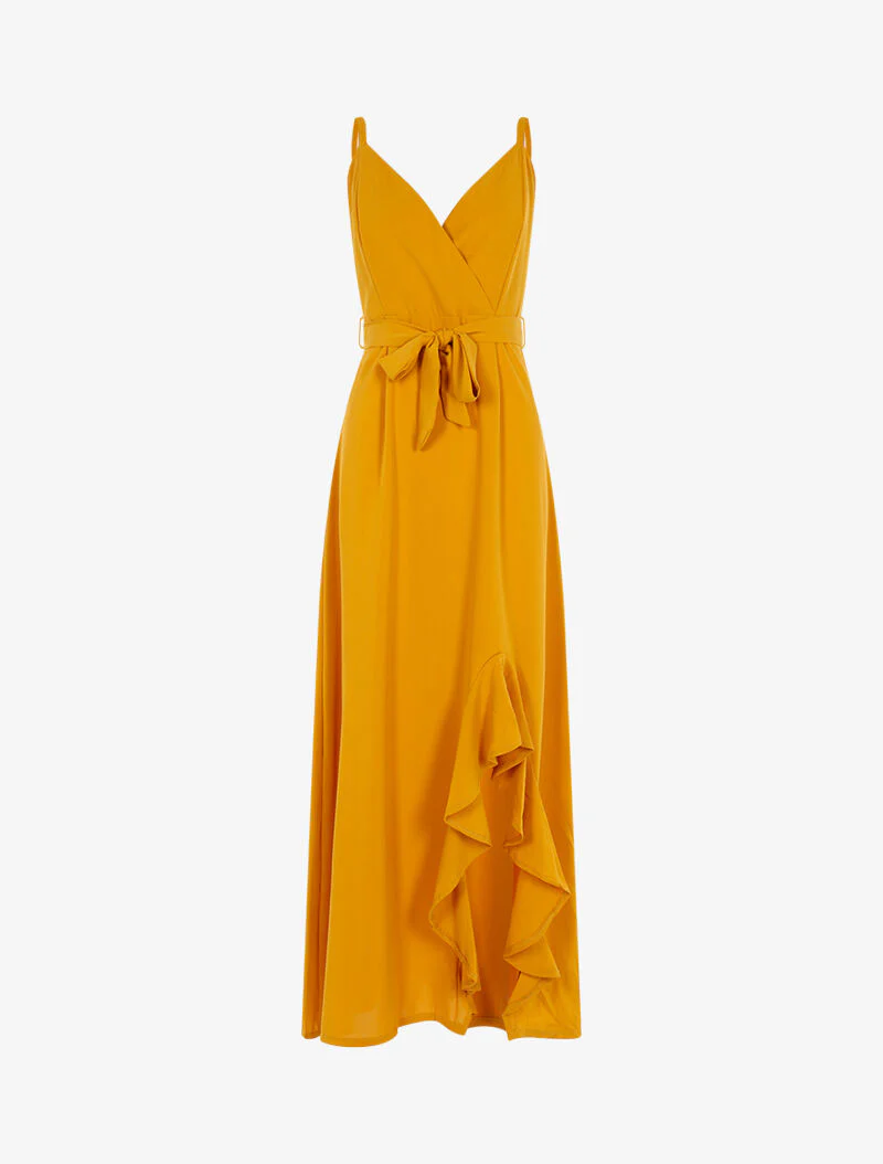 Robe longue à bord fendu volanté - jaune