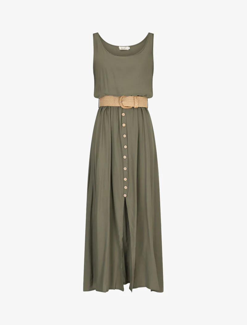 Robe longue à boutons décoratifs - kaki