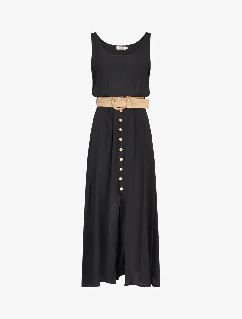 Robe longue à boutons décoratifs - noir