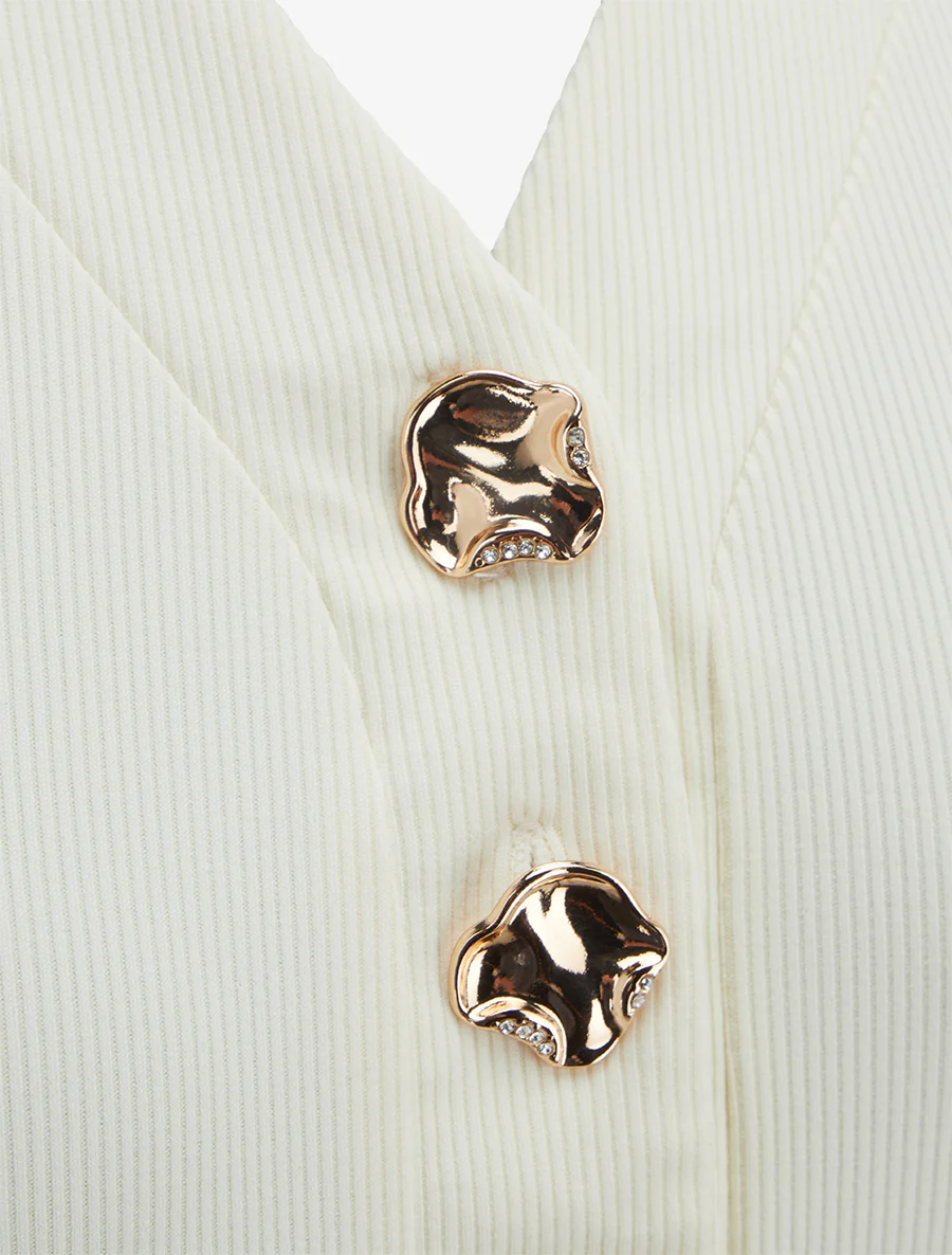 Robe longue à boutons fantaisies et imprimé feuilles - Camel - Image 3