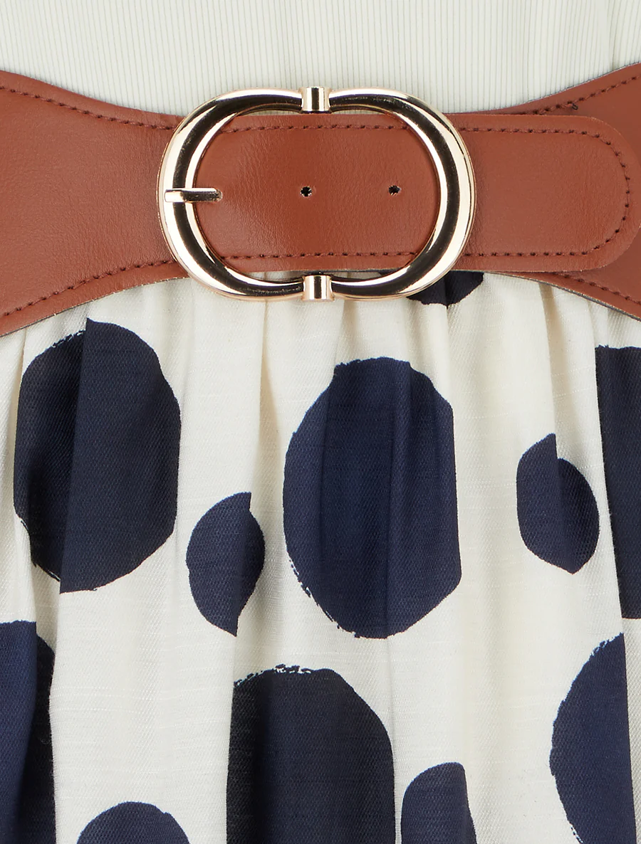 Robe longue à boutons fantaisies et imprimé gros pois - Marine - Image 3