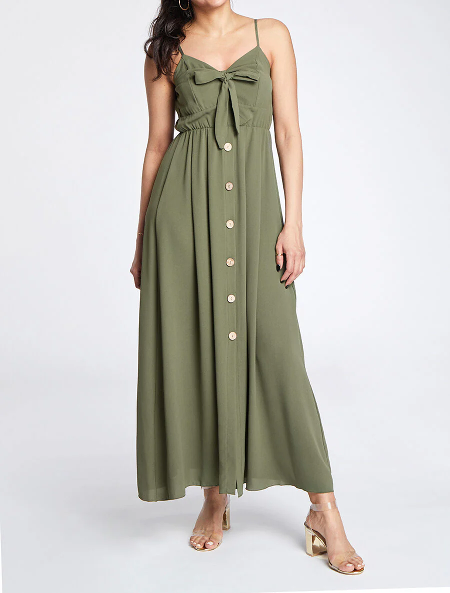 Robe longue à boutons stylisés - Kaki - Image 4