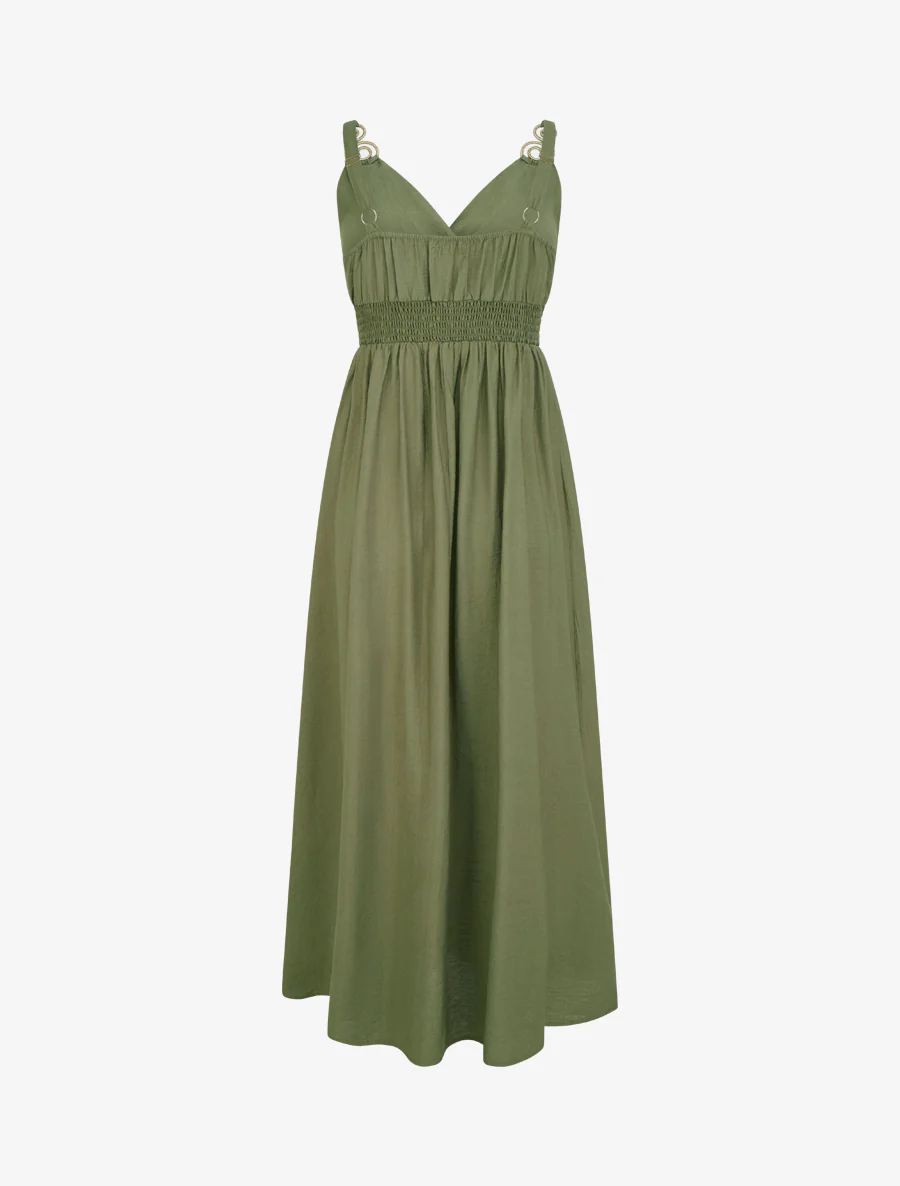 Robe longue à bretelles bijoux - Kaki - Image 2