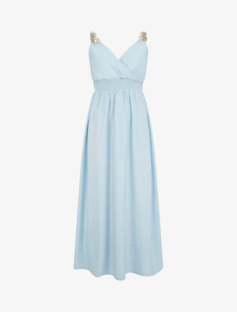 Robe longue à bretelles bijoux - Bleu ciel