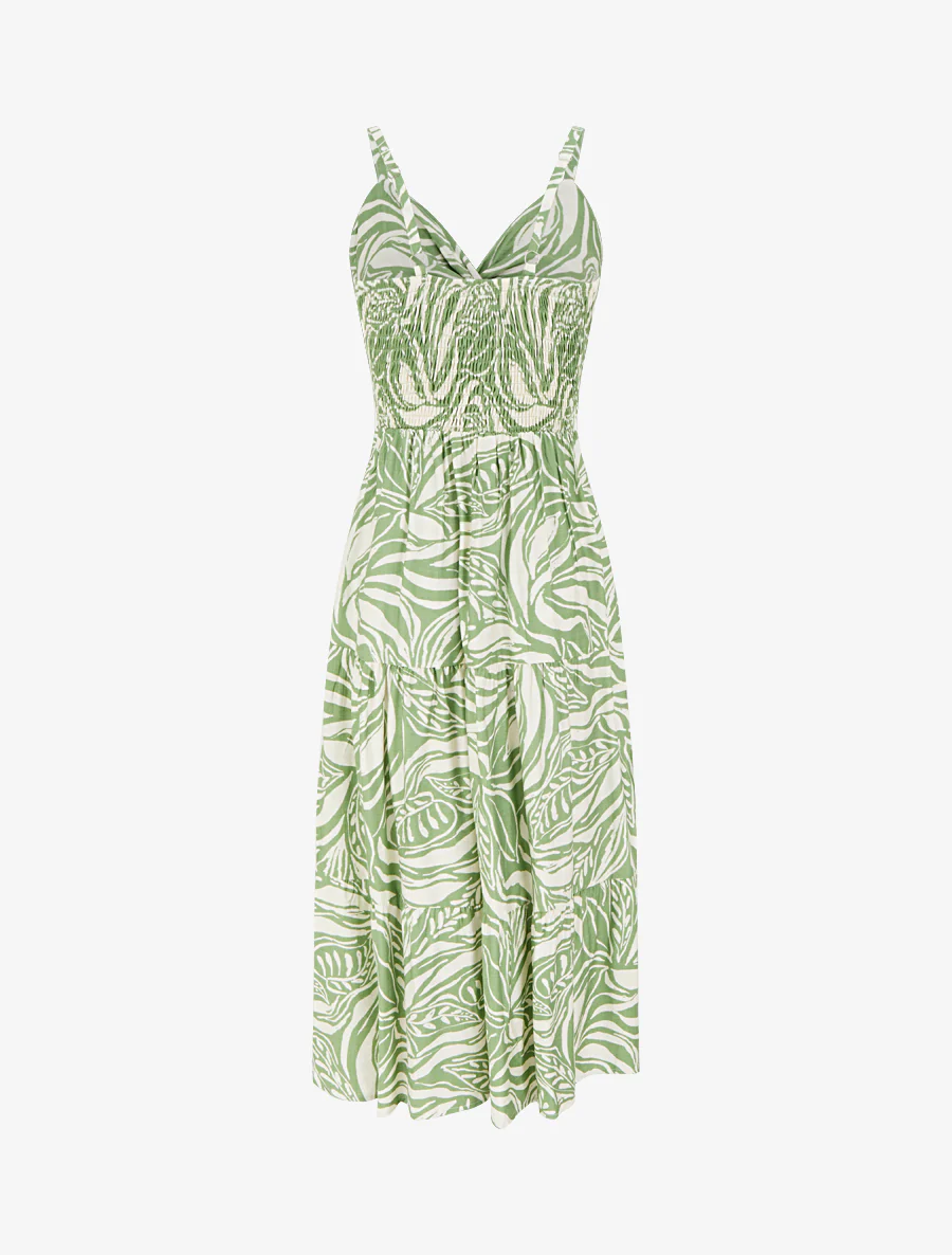 Robe longue à bretelles et imprimé stylisé - Vert - Image 2
