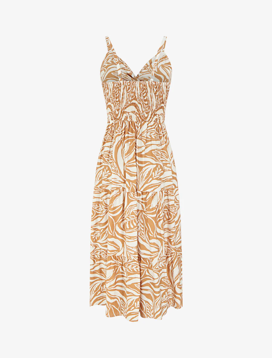 Robe longue à bretelles et imprimé stylisé - Camel - Image 2