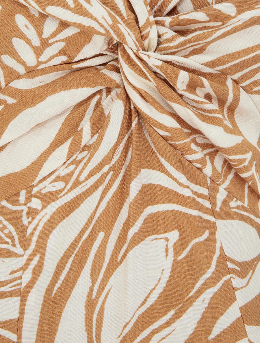 Robe longue à bretelles et imprimé stylisé - Camel - Image 3