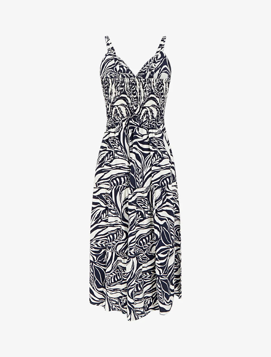 Robe longue à bretelles et imprimé stylisé - Marine - Image 2