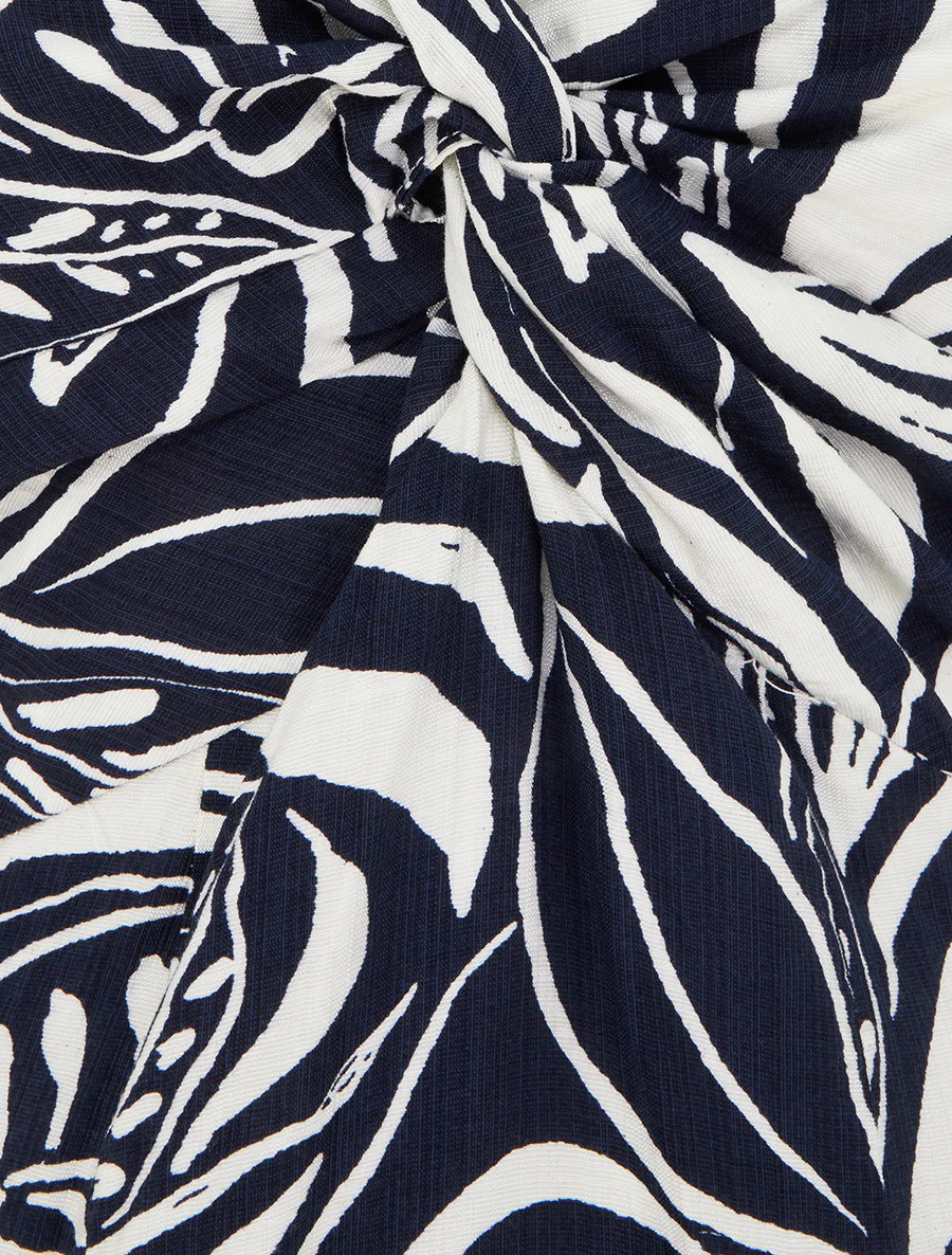 Robe longue à bretelles et imprimé stylisé - Marine - Image 3