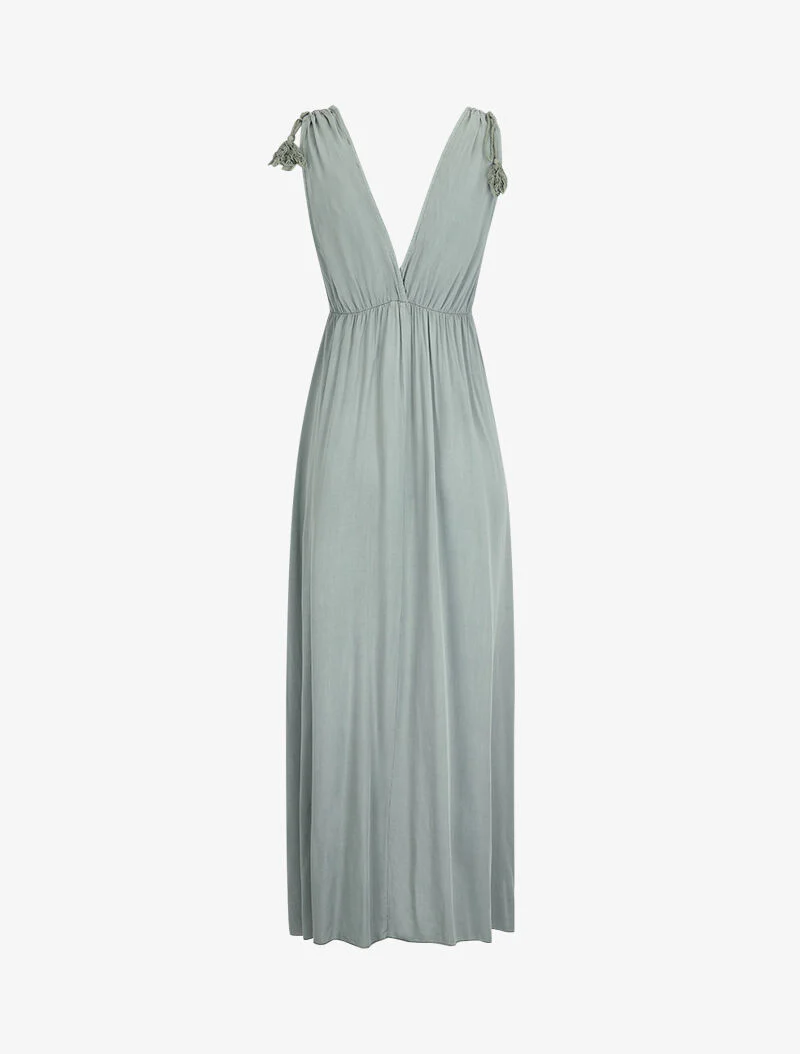 Robe longue à bretelles et pampilles - kaki - Image 2