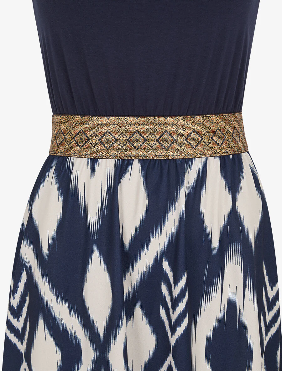 Robe longue à bretelles imprimé abstrait - Marine - Image 3