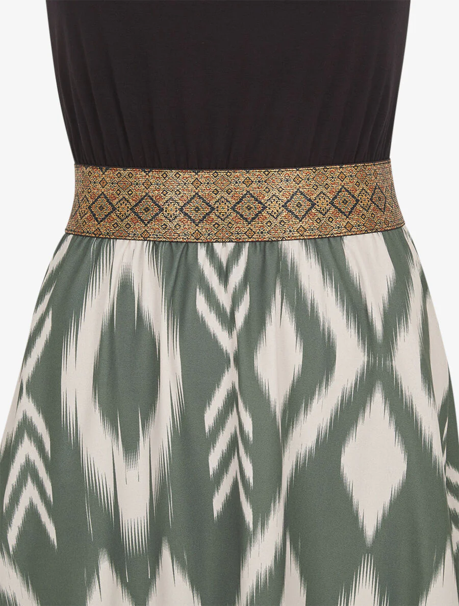 Robe longue à bretelles imprimé abstrait - Kaki - Image 3