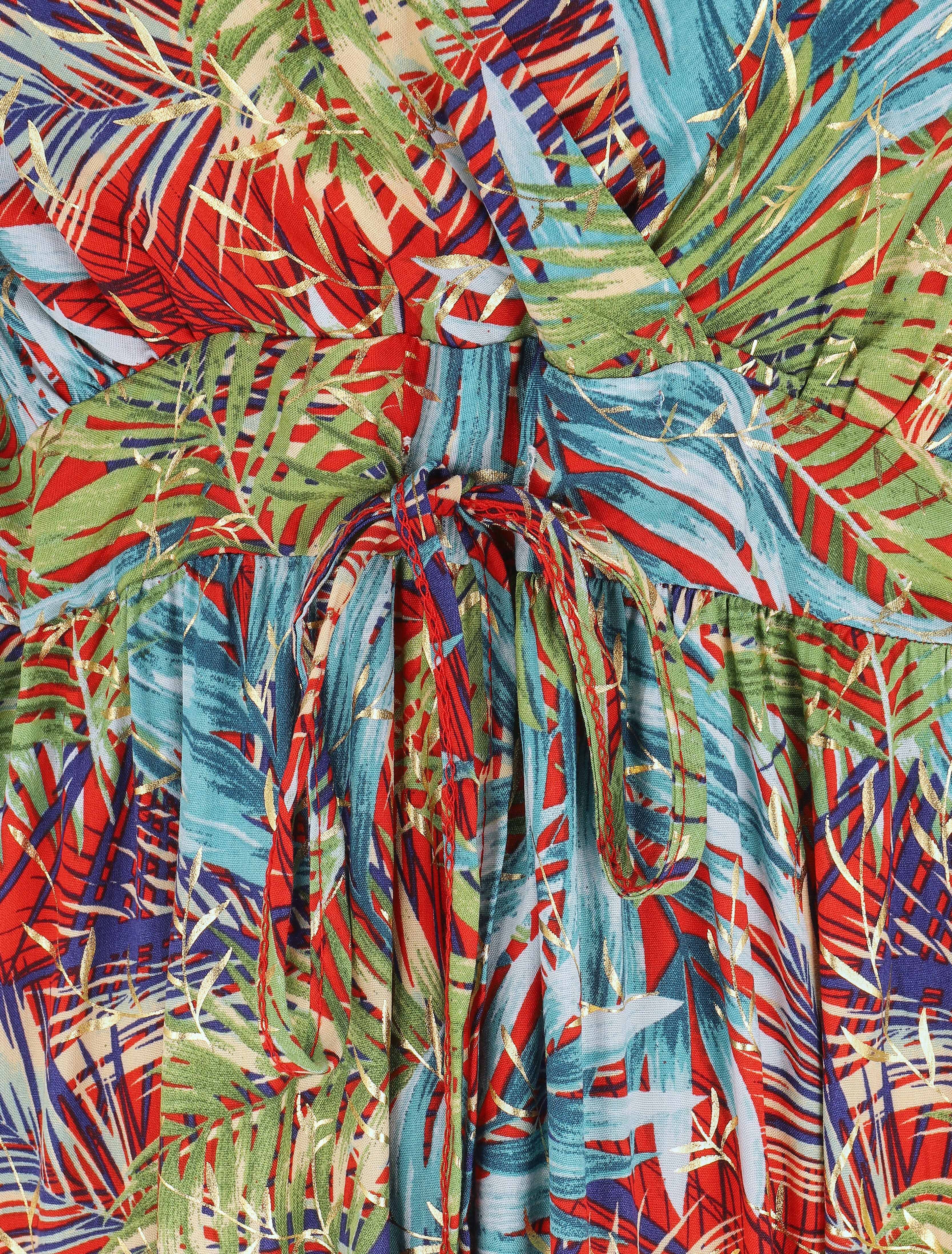 Robe longue à bretelles imprimé tropical irisé - Rouge/vert - Image 3