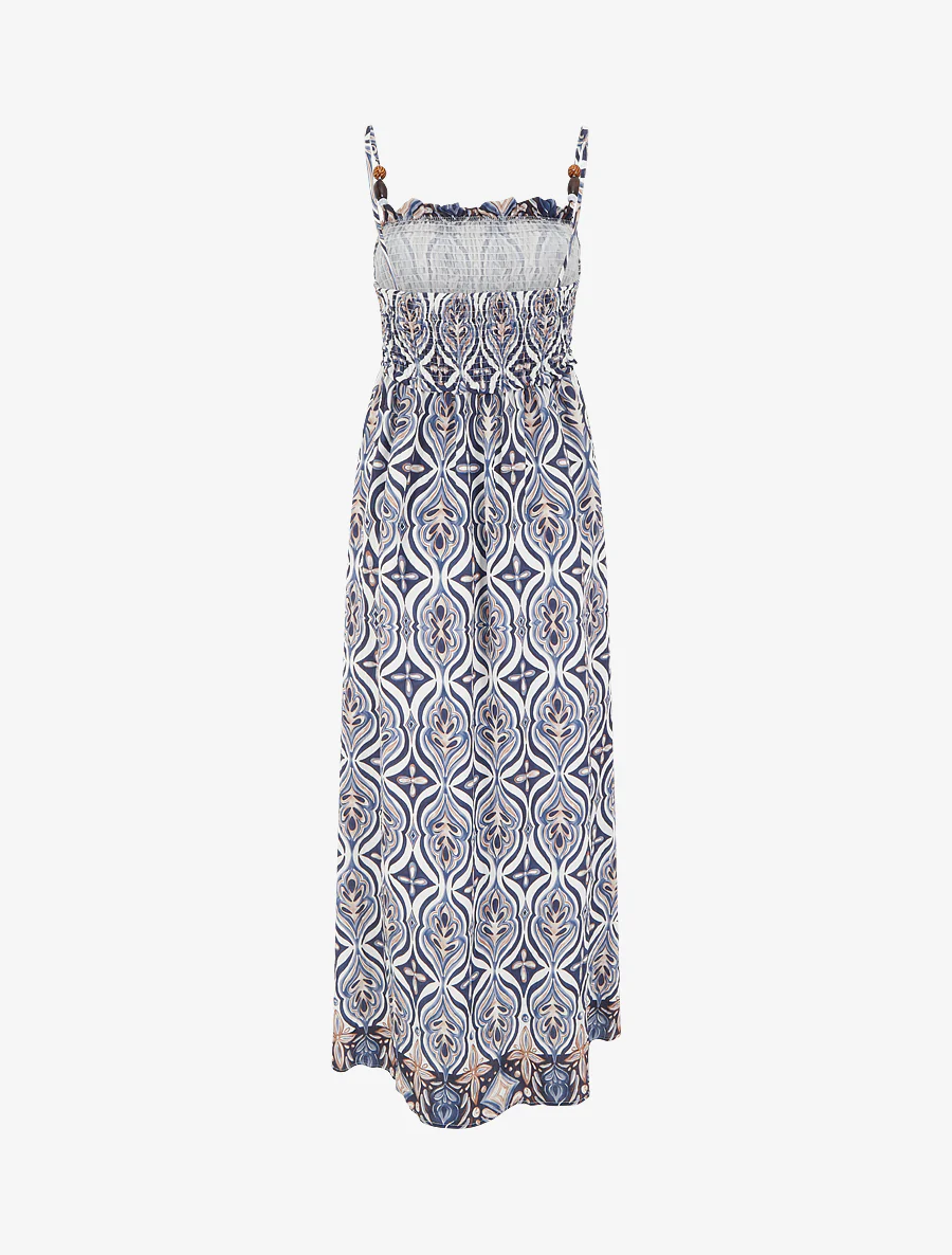 Robe longue à bretelles perlées et imprimé fantaisie - Marine - Image 2