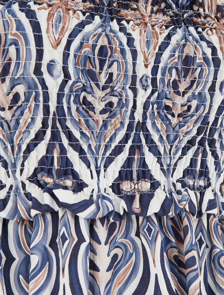 Robe longue à bretelles perlées et imprimé fantaisie - Marine - Image 3