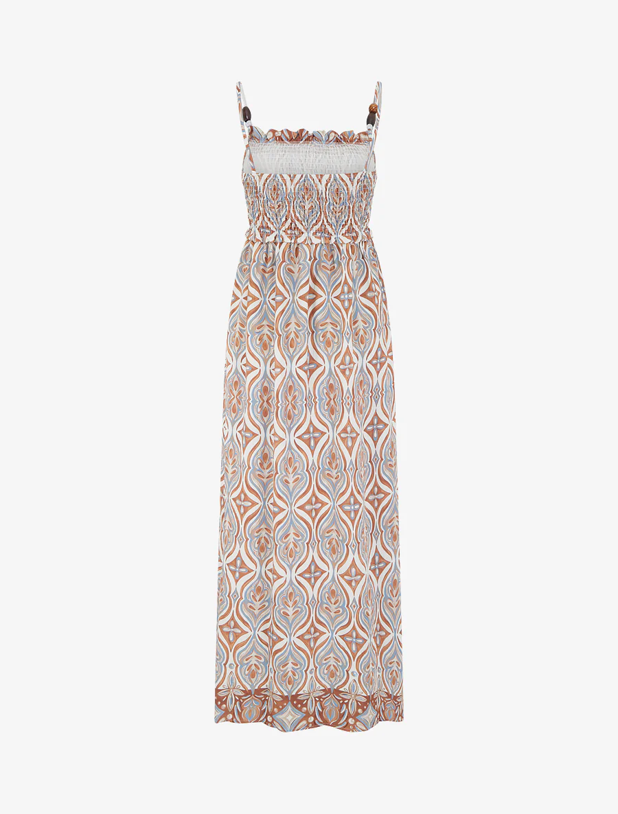 Robe longue à bretelles perlées et imprimé fantaisie - Beige - Image 2