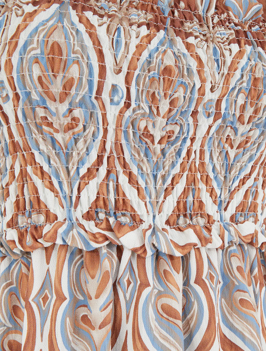 Robe longue à bretelles perlées et imprimé fantaisie - Beige - Image 3