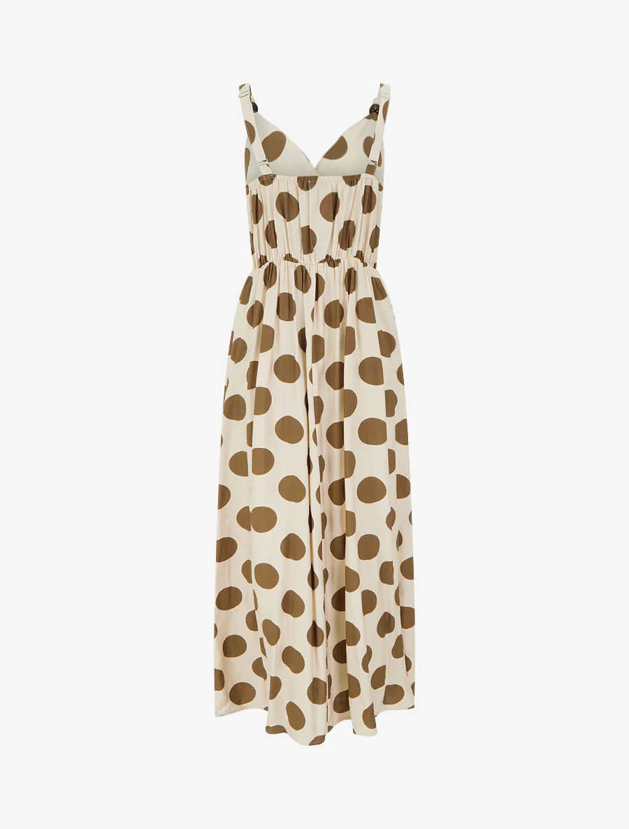 Robe longue à bretelles perlées et imprimé pois - Marron - Image 2