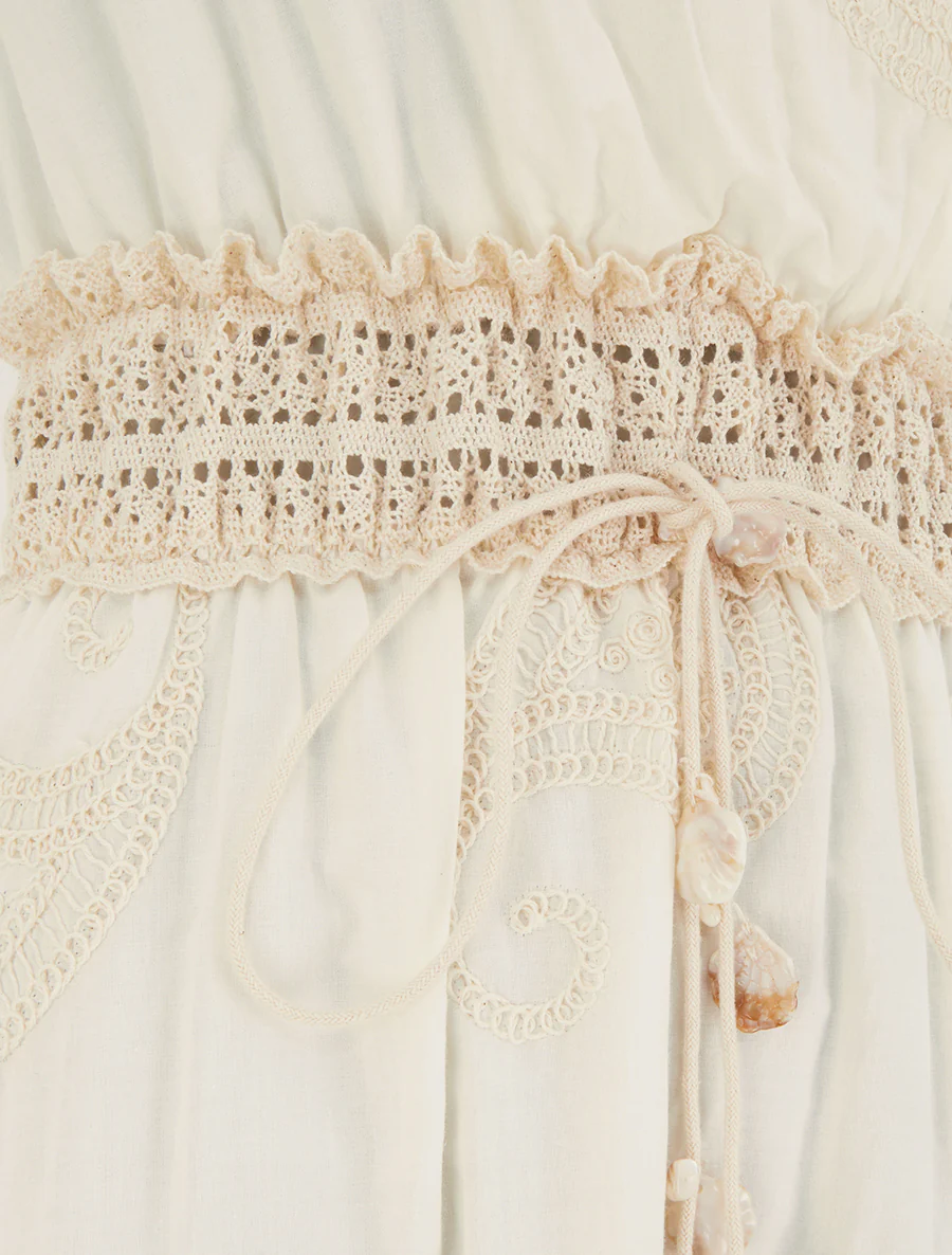 Robe longue à broderie motif cachemire - Écru - Image 3
