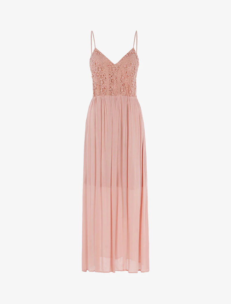 Robe longue à buste en crochet - rose
