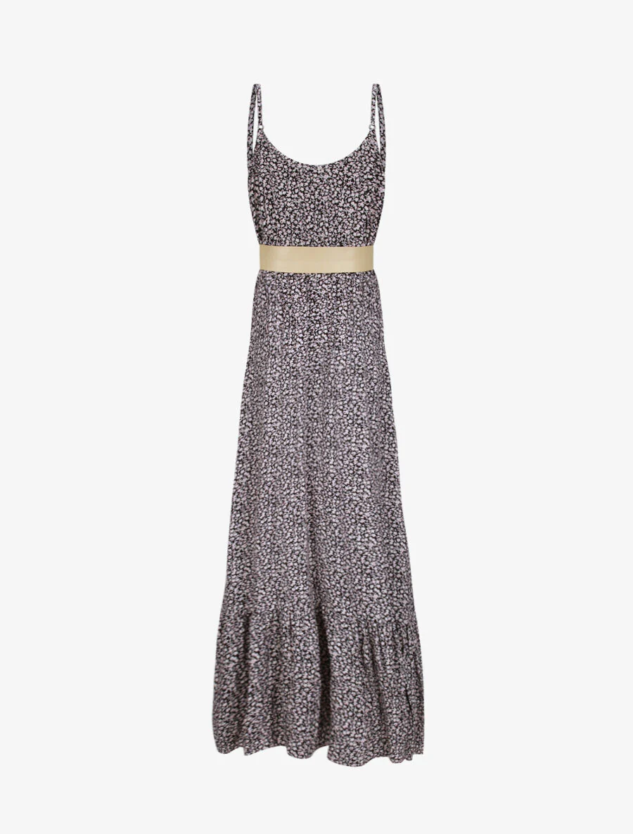 Robe longue à col à détail tulle - Noir - Image 2