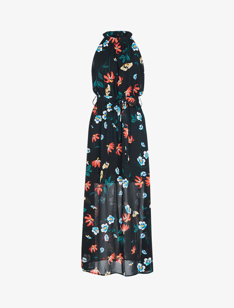 Robe longue à col américain - noir