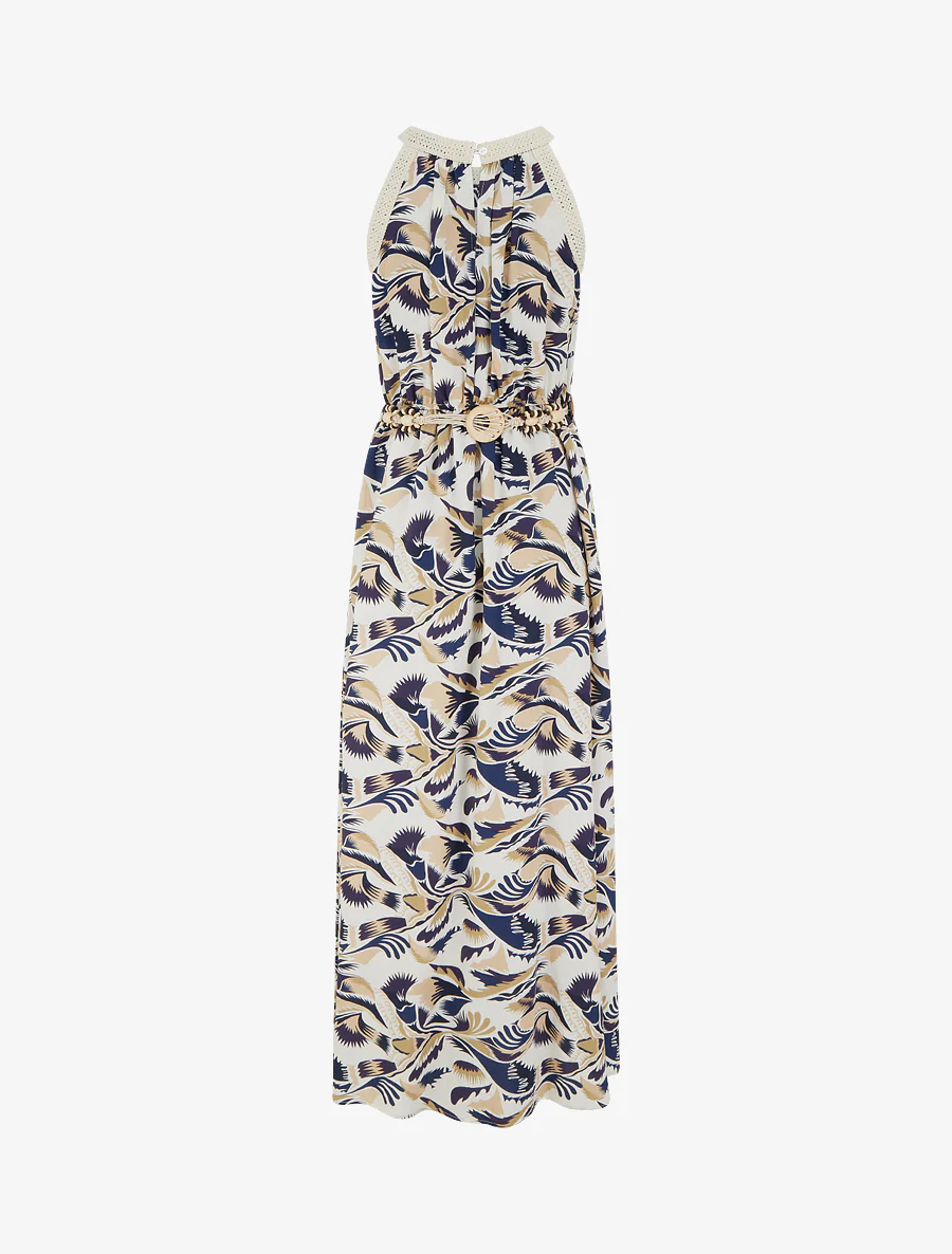 Robe longue à col américain imprimé fantaisie - Marine - Image 2
