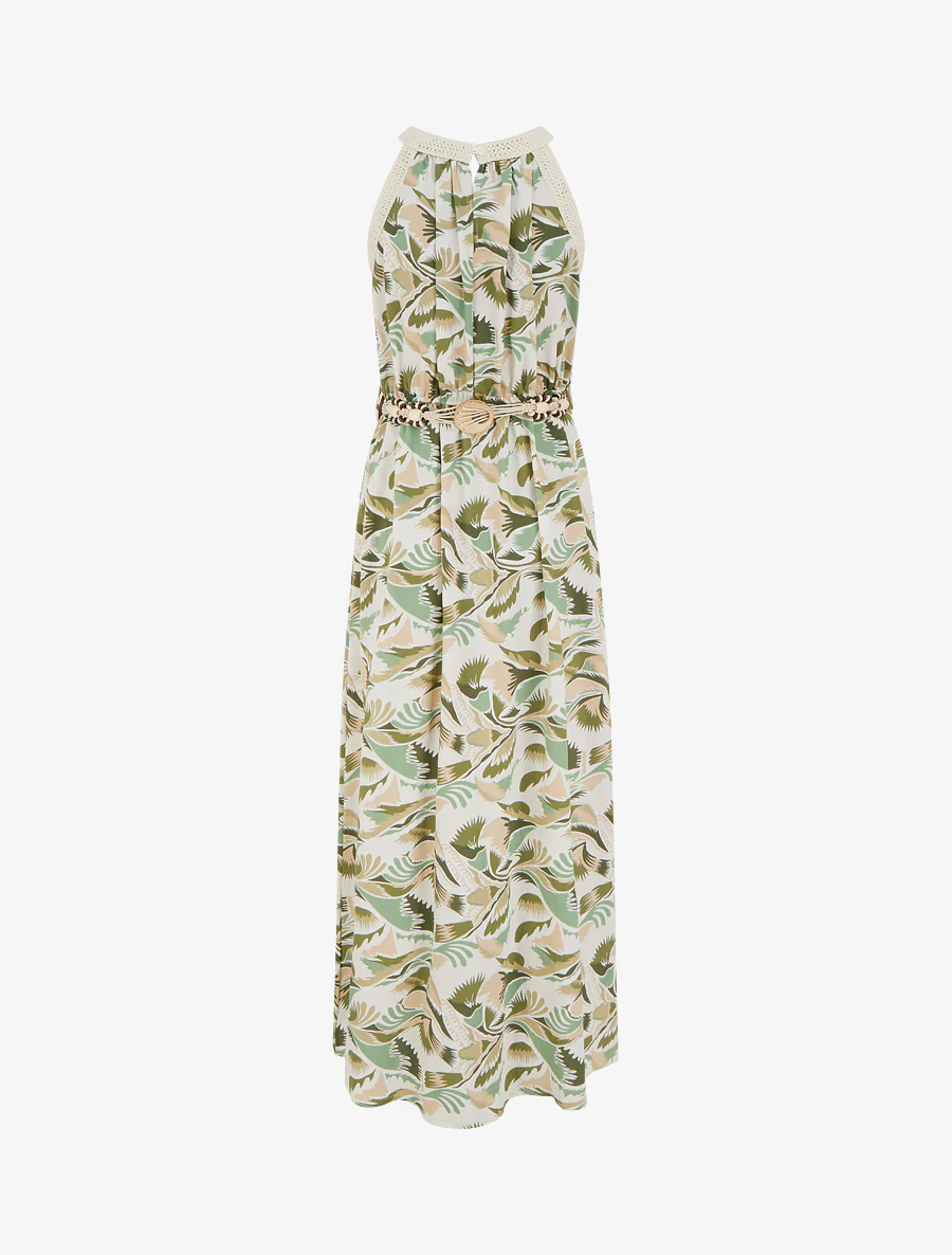 Robe longue à col américain imprimé fantaisie - Vert - Image 2