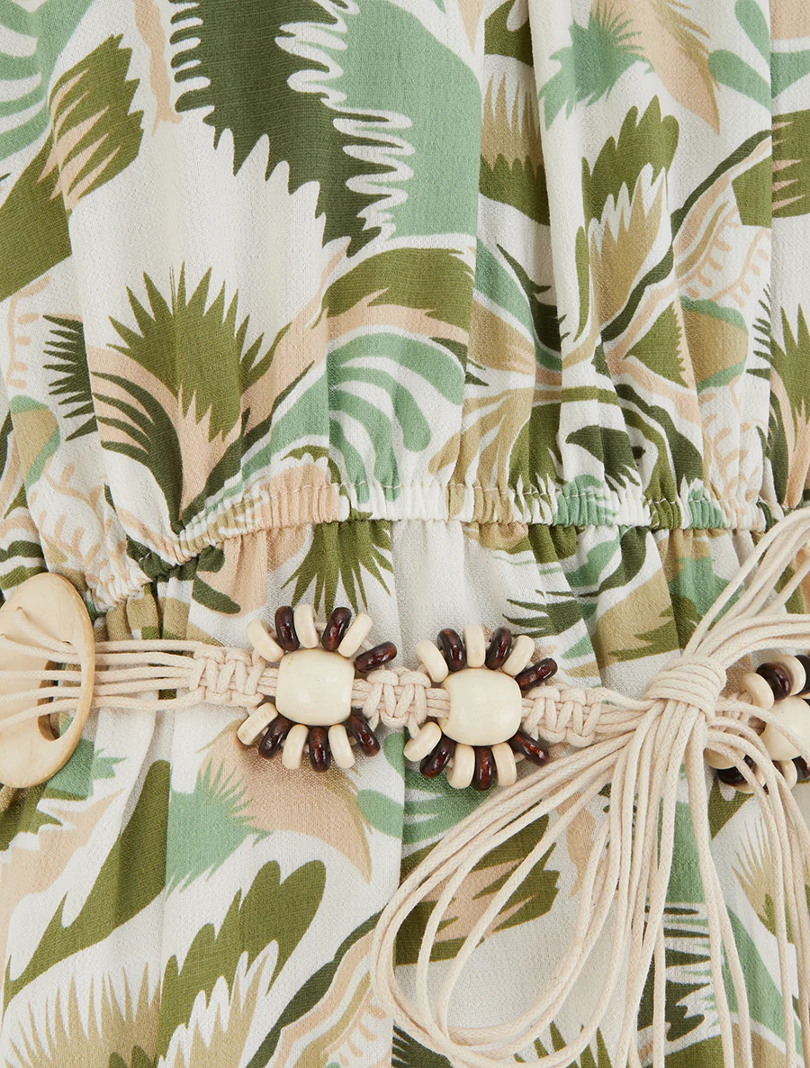 Robe longue à col américain imprimé fantaisie - Vert - Image 3