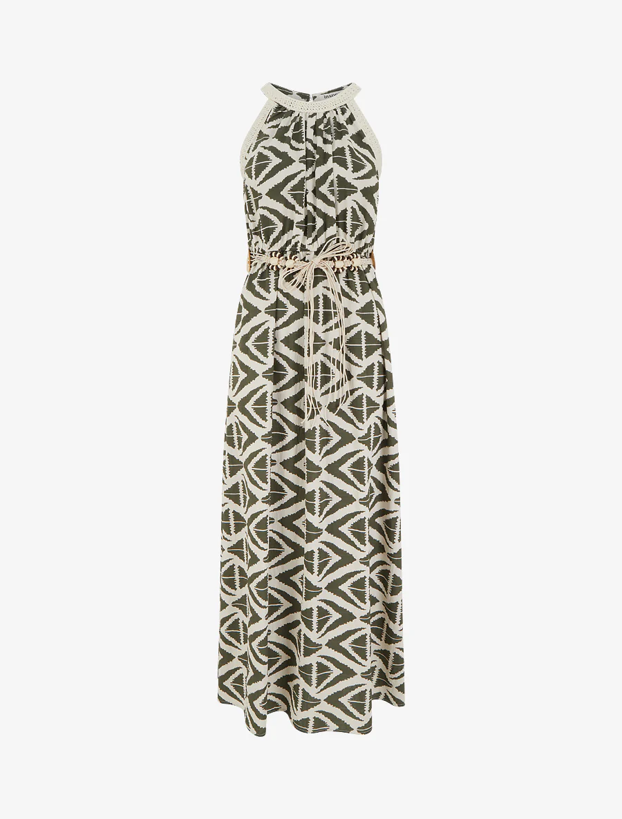 Robe longue à col américain imprimé graphique - Kaki