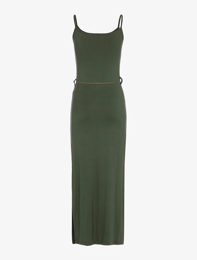 Robe longue à côtés fendus - kaki - Image 2