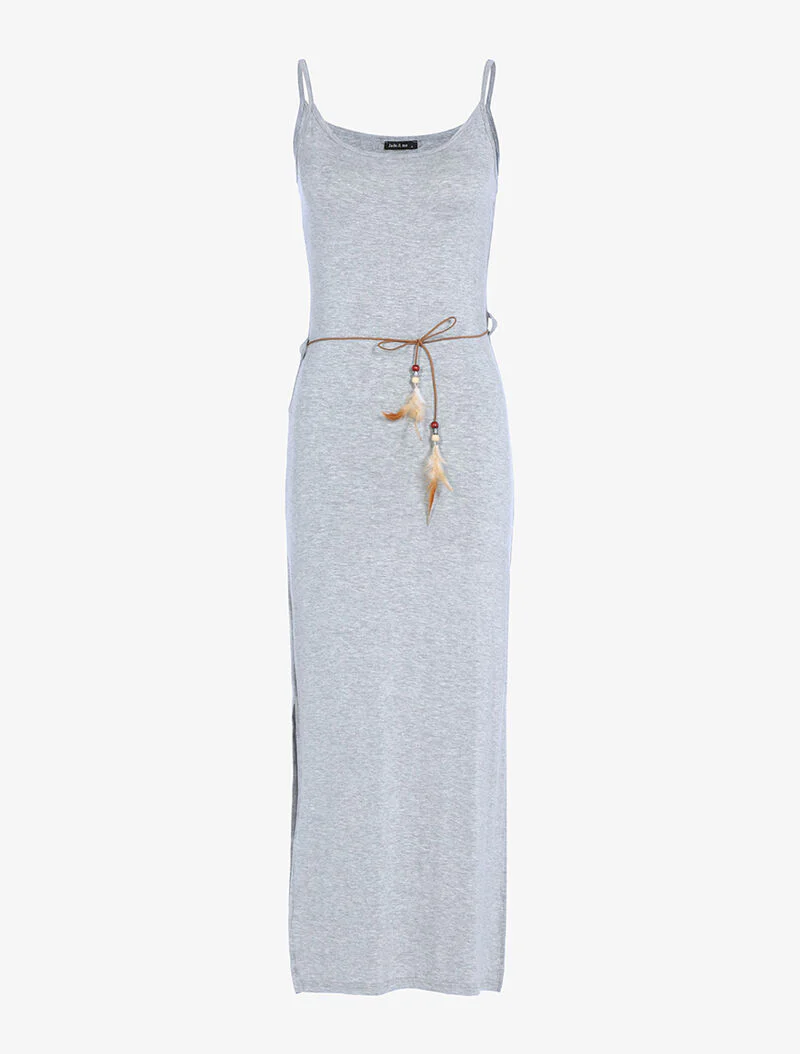 Robe longue à côtés fendus - gris chiné