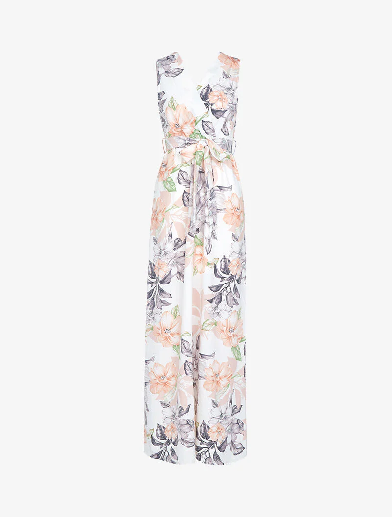 Robe longue à décolleté et dos cache coeur - ecru