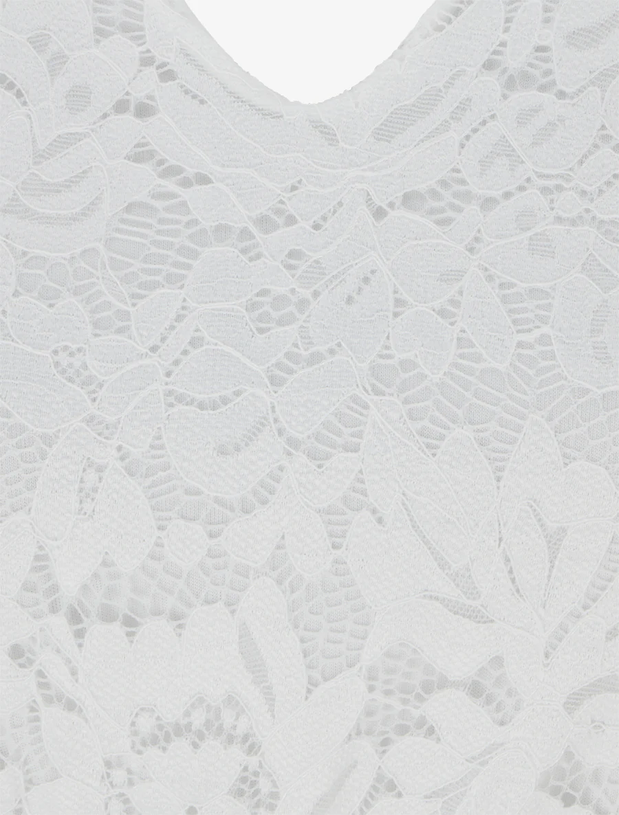 Robe longue à dentelle et imprimé feuilles - Beige - Image 3
