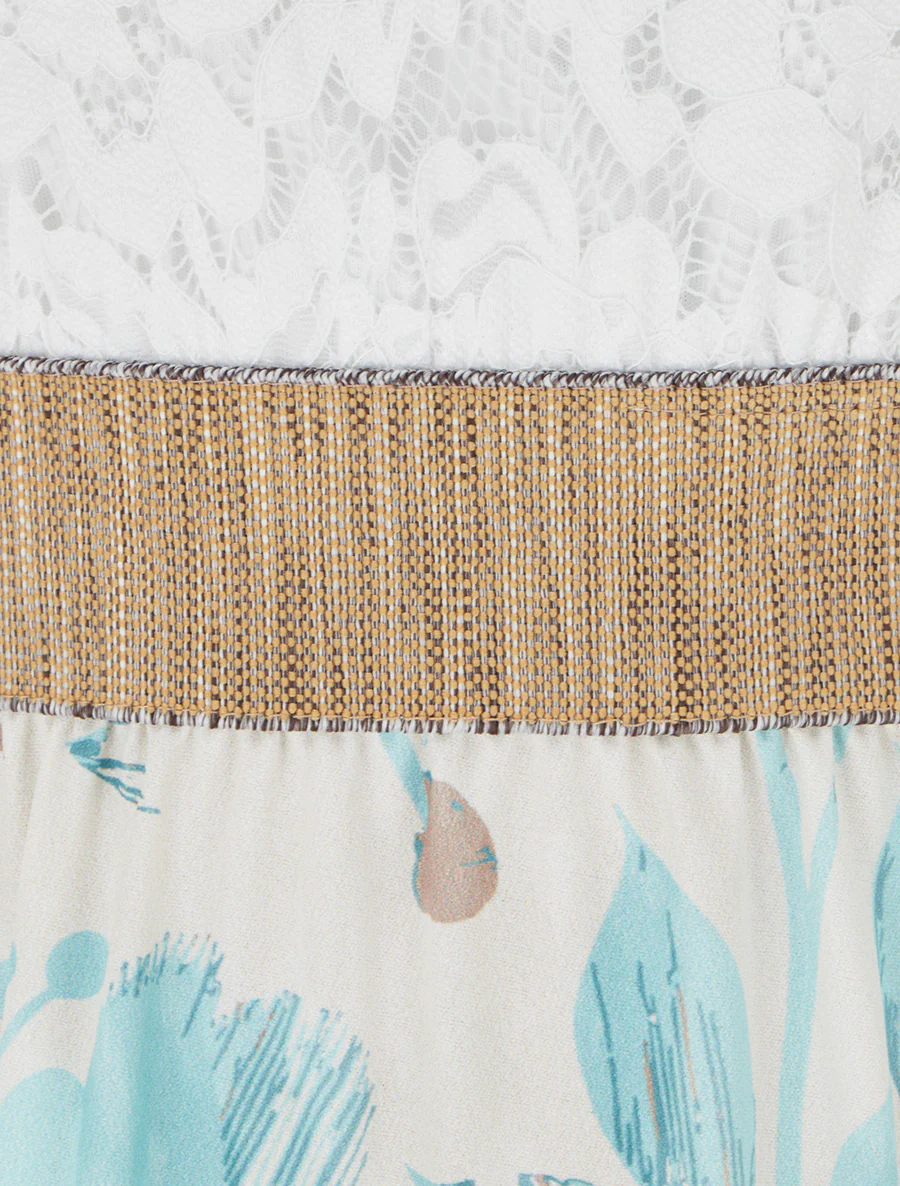 Robe longue à dentelle et imprimé floral - Vert d'eau - Image 3