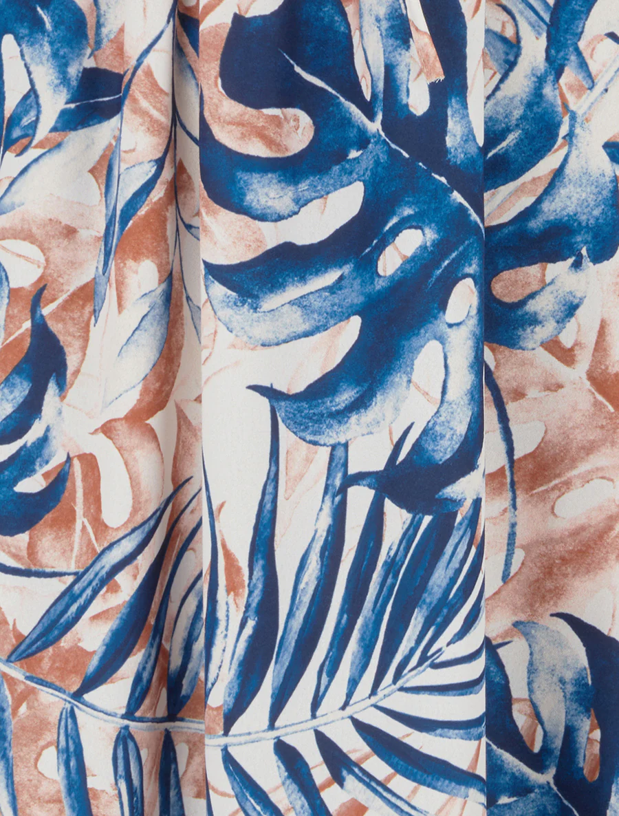 Robe longue à dos élastiqué imprimé feuillage - Marine - Image 3