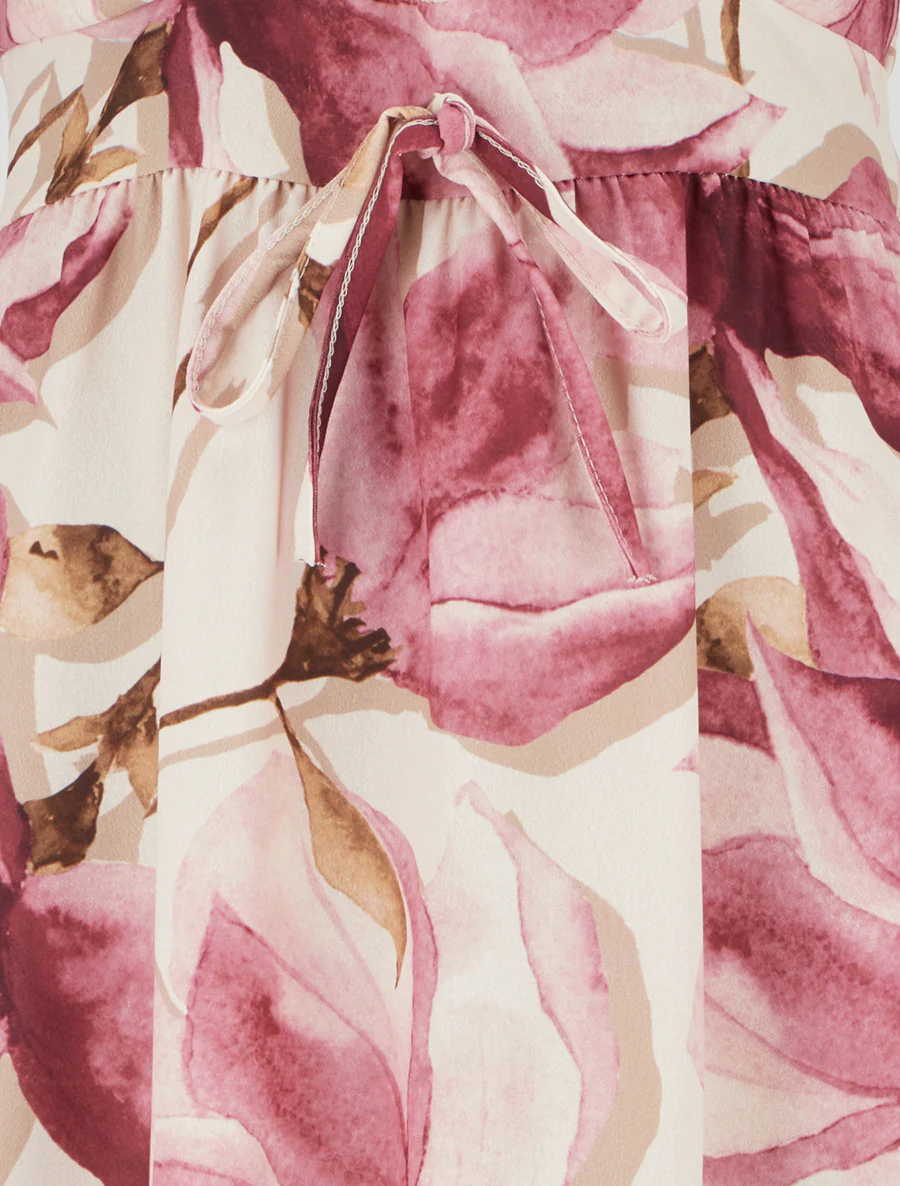 Robe longue à dos élastiqué imprimé fleuri - Vieux rose - Image 3