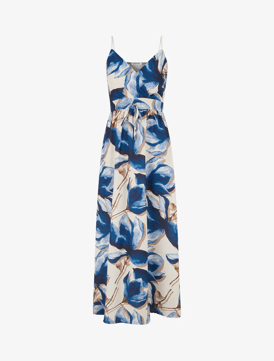 Robe longue à dos élastiqué imprimé fleuri - Marine