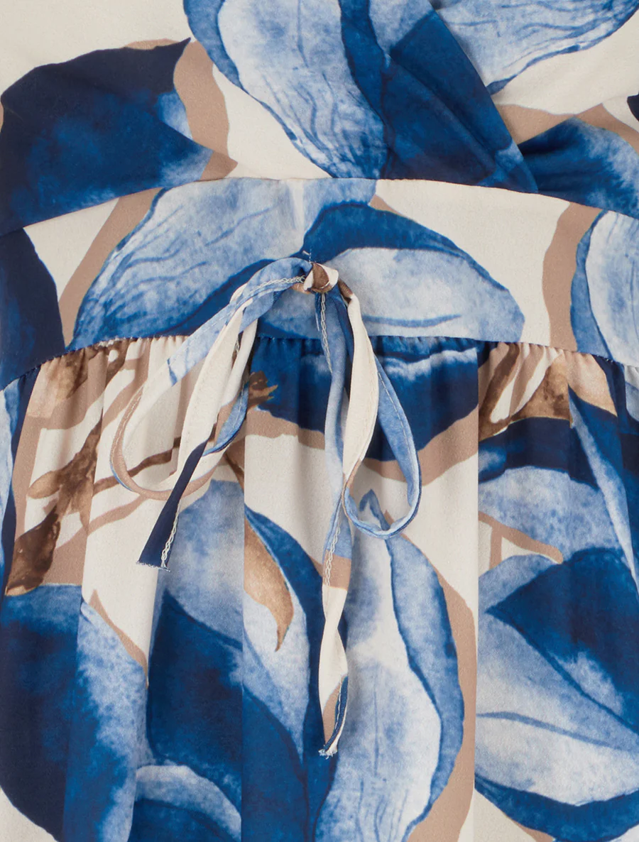 Robe longue à dos élastiqué imprimé fleuri - Marine - Image 3