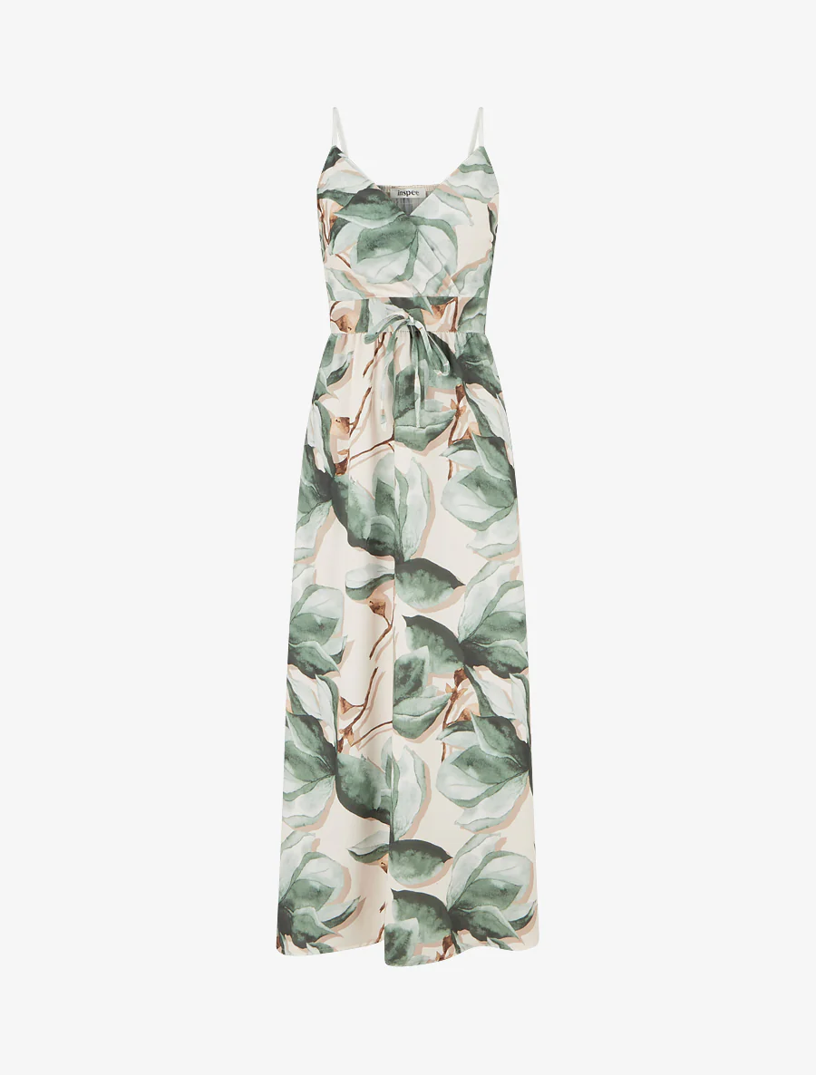 Robe longue à dos élastiqué imprimé fleuri - Kaki