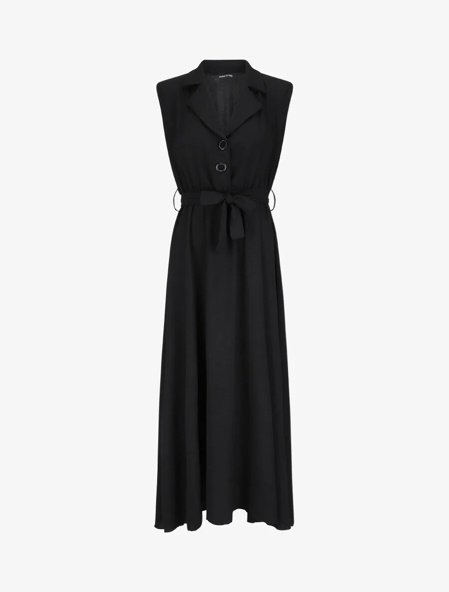 Robe longue à épaulettes effet lin - Noir