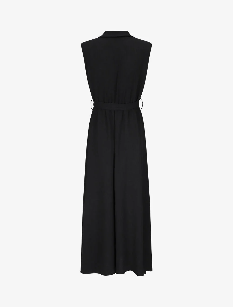 Robe longue à épaulettes effet lin - Noir - Image 2