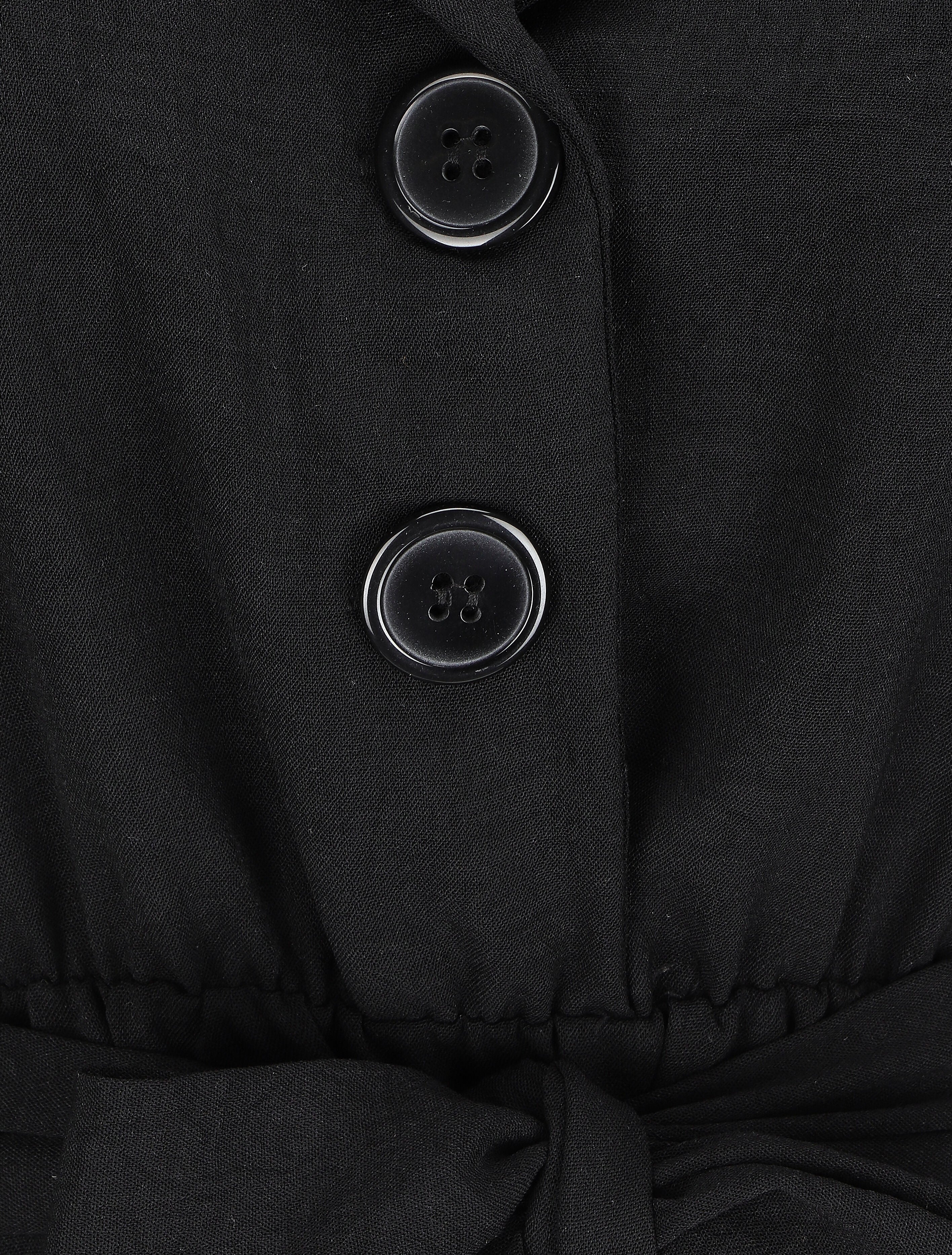Robe longue à épaulettes effet lin - Noir - Image 3