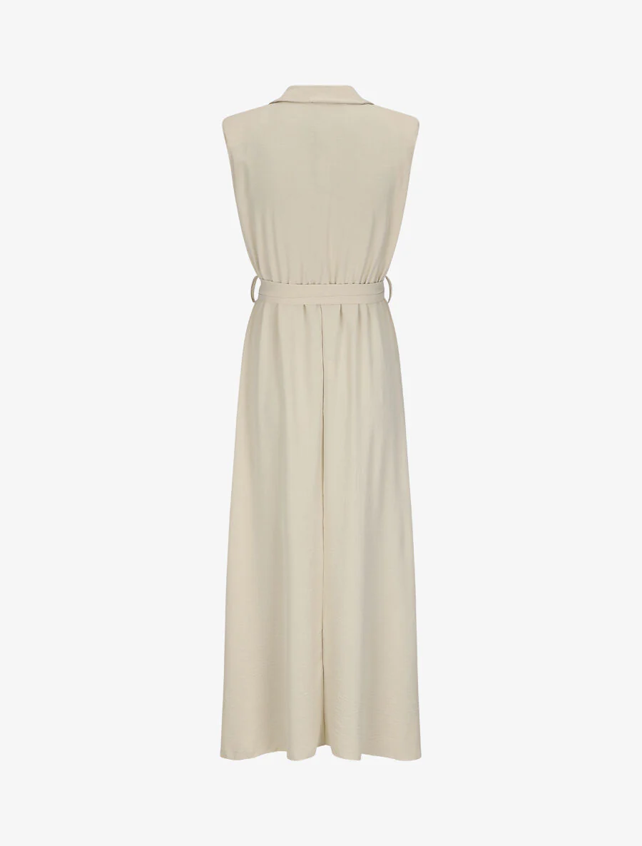 Robe longue à épaulettes effet lin - Beige - Image 2