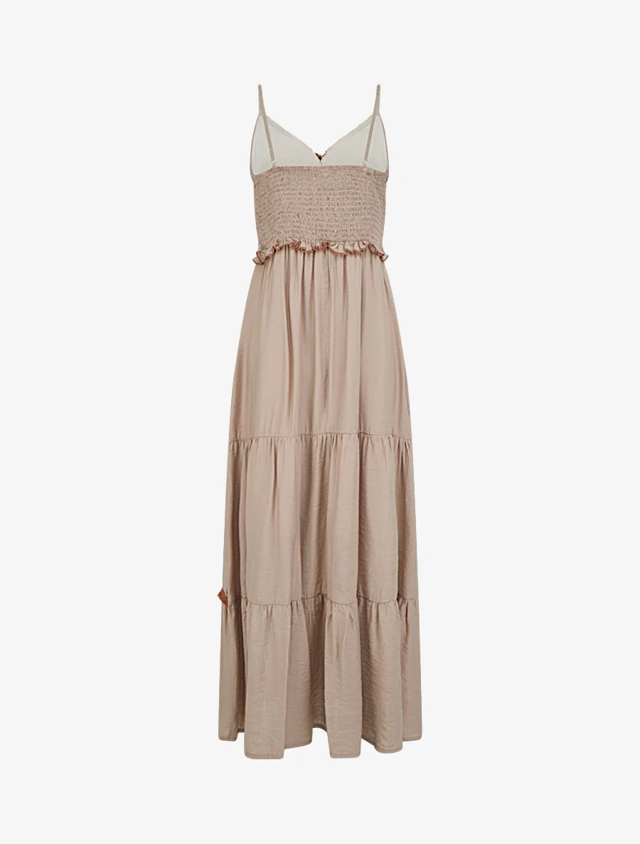Robe longue à fines bretelles et broderie florale - Taupe - Image 2