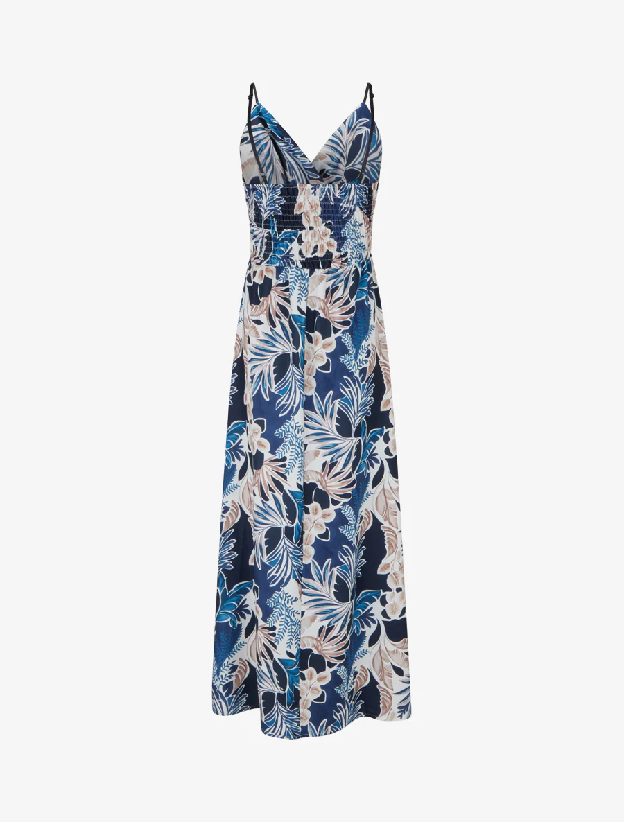 Robe longue à fines bretelles imprimé feuillage - Marine - Image 2